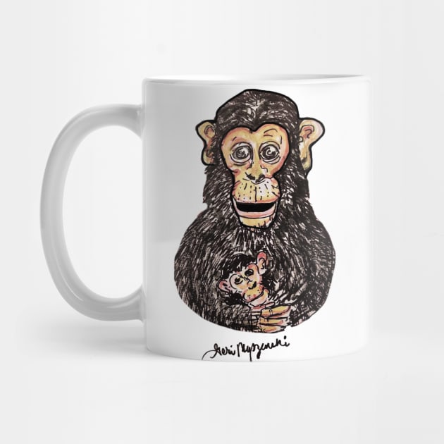 a Mother Monkey cuddling her chimp by TheArtQueenOfMichigan 